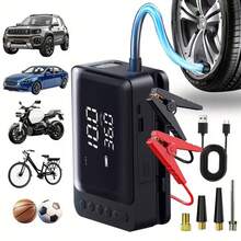Portable Car Jump Starter With Air Compressor, 150PSI Wireless Tire Inflator With Auto Shut Off, Peak Current Battery Booster Power Bank, Emergency LED Light And USB Charging, Reliable Truck And Car Roadside Rescue Gear, Ideal Gift For Men/Families, Travel Essential, Desert Camping Necessity, Long-Distance Trip Must-Have, Thoughtful Gift For Dad/Husband - Black - View 3