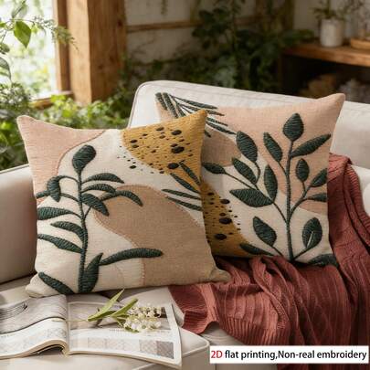 2pcs Soft Short Plush Throw Pillow Cover, 45*45 Cm - Elegant Abstract Plant Print, Ideal For Living Room, Bedroom, Office Decor (Pillow Insert Not Included), Office Pillow Cover | Modern Throw Pillow | Durable Pillow Cover, Decorative Pillows
