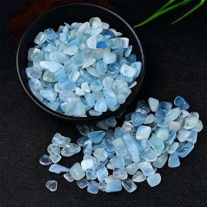 50g/100g/160g Đá Aquamarine tự nhiên dạng nghiền nhỏ, kích thước 7mm-9mm, trong suốt và mang ý nghĩa tâm linh, dùng cho cây cảnh trong nhà, trang trí bể cá, chậu hoa và bể cá, làm đồ trang sức, lọ ước nguyện.