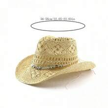 Straw Cowgirl Hat For Women Men Western Rolled Wide Brim Breathable Hollow Out Jazz Hat For Summer Beach - White - View 7