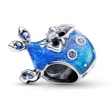 1 pieza Cuenta de encanto de esmalte azul apta para pulsera europea original, regalo de joyería DIY para mujeres - Azul - Ver 23