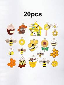 Kit de Fabricação de Chaveiro DIY, Encantos de Pulseira em Forma de Favo de Mel, Abelha e Abelha para Fabricação de Joias, Acessórios de Joias de Liga Gotejante DIY, Pequeno Chaveiro Colar Pingente Colmeia de Inseto Animal - Conjunto de chaveiros - Visão 13
