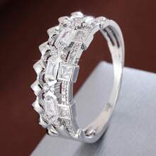 1 chiếc nhẫn nữ kiểu dáng tối giản hình chữ nhật và hình vuông kết hợp, đính đá Zirconia tổng hợp. - Nhiều màu - Xem 16