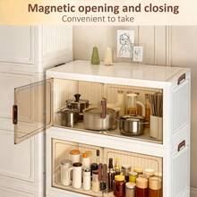 45cm Foldable Kitchen Storage Cabinet With Silent Wheels, 2–5 Layers Optional,Space Saving Foldable,Easy Clean,Multi-Layer Organizer For Spices Tableware Cookware Pantry. - 白色 - 查看 6