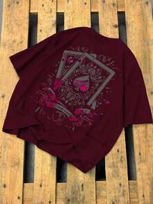 Manfinity Roughcore Men's Casual Short Sleeve Crew Neck T-Shirt With Creative And Versatile Playing Card Graphic Design - Red - View 4