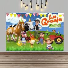 "Zenón's Farm" Themed Backdrop - Featuring A Charming Cartoon Farm Animal Style, Ideal For Birthday Party Decorations And Photography Backgrounds. It Also Serves As An Indoor Decorative Tapestry, Bedroom Wall Hanging, Or General Wall Art (Equipped With Four Hanging Grommets). - 款式A - 查看 12