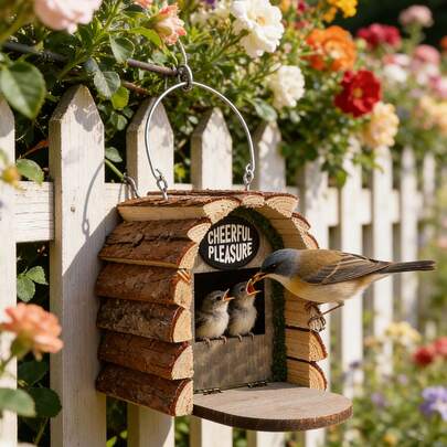 户外鸟屋喂食器：这款喂食器适用于庭院、花园和阳台，可吸引蜂鸟和麻雀等鸟类。它方便喂养家养鸟类和野生鸟类，是家庭用户和自然爱好者的理想之选。