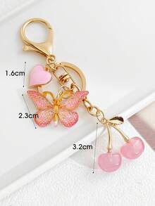 Heart-Shaped Butterfly & Cherry Keychain, Fruit Keychain Suitable For Car Keys. Suitable As Small Gifts, Souvenirs, Party Keychain Gifts For Friends - A - View 3