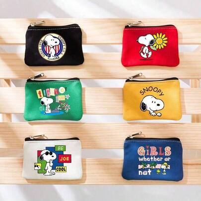  1pc Snoopy Cartoon Style Canvas Coin Purse Card Holder, Minimalist Fabric Coin Pouch, Cartoon Storage Bag, New Year Gift, Valentine's Day Gift, Easter Gift [Random Style]