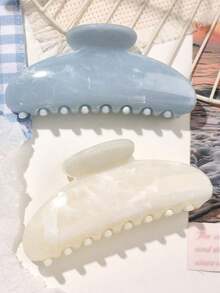 2pcs Blue & Yellow Acrylic Polka Semi-Circle Hair Claw Clips, French Retro Soft Korean Slouchy Atmosphere High-End Workplace Commute Shopping Date Travel Hair Accessories - 兩件套裝 - 半圓形 黃白 - 查看 3