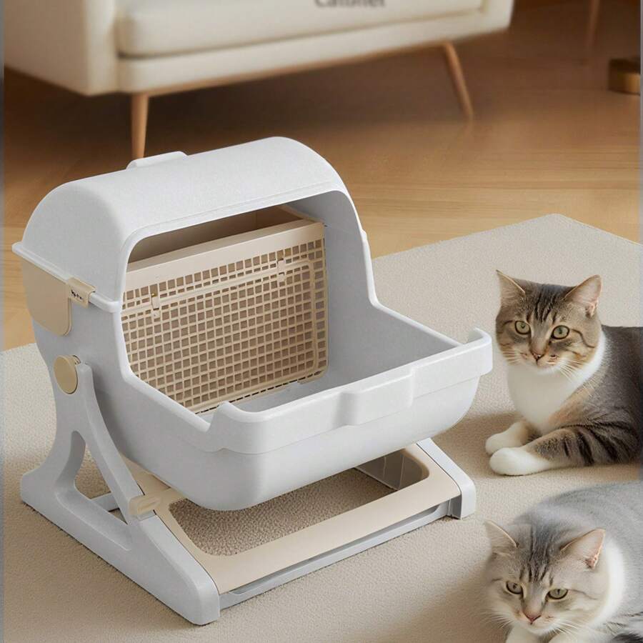 Halbautomatische Katzentoilette - Schnelle Reinigung, Luxus und Komfort für Ihr Haustier - Beige - Übersicht 1