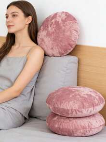 1件/2件套灰色圆形抱枕套，现代简约纯色天鹅绒圆形坐垫套，亲肤日式客厅卧室沙发腰枕，日常休闲花园庭院纺织品装饰，床头靠垫，汽车靠垫，四季通用，无填充物，直径45*45厘米 - 淺灰色 - 查看 4