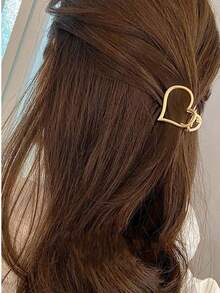 1pc Minimalist Chic Hollow Metal Heart Shaped Hair Claw Clip,Geometric Retro Elegant Design,Y2K Sweet Girl Style Hair Accessory - Gold - View 3