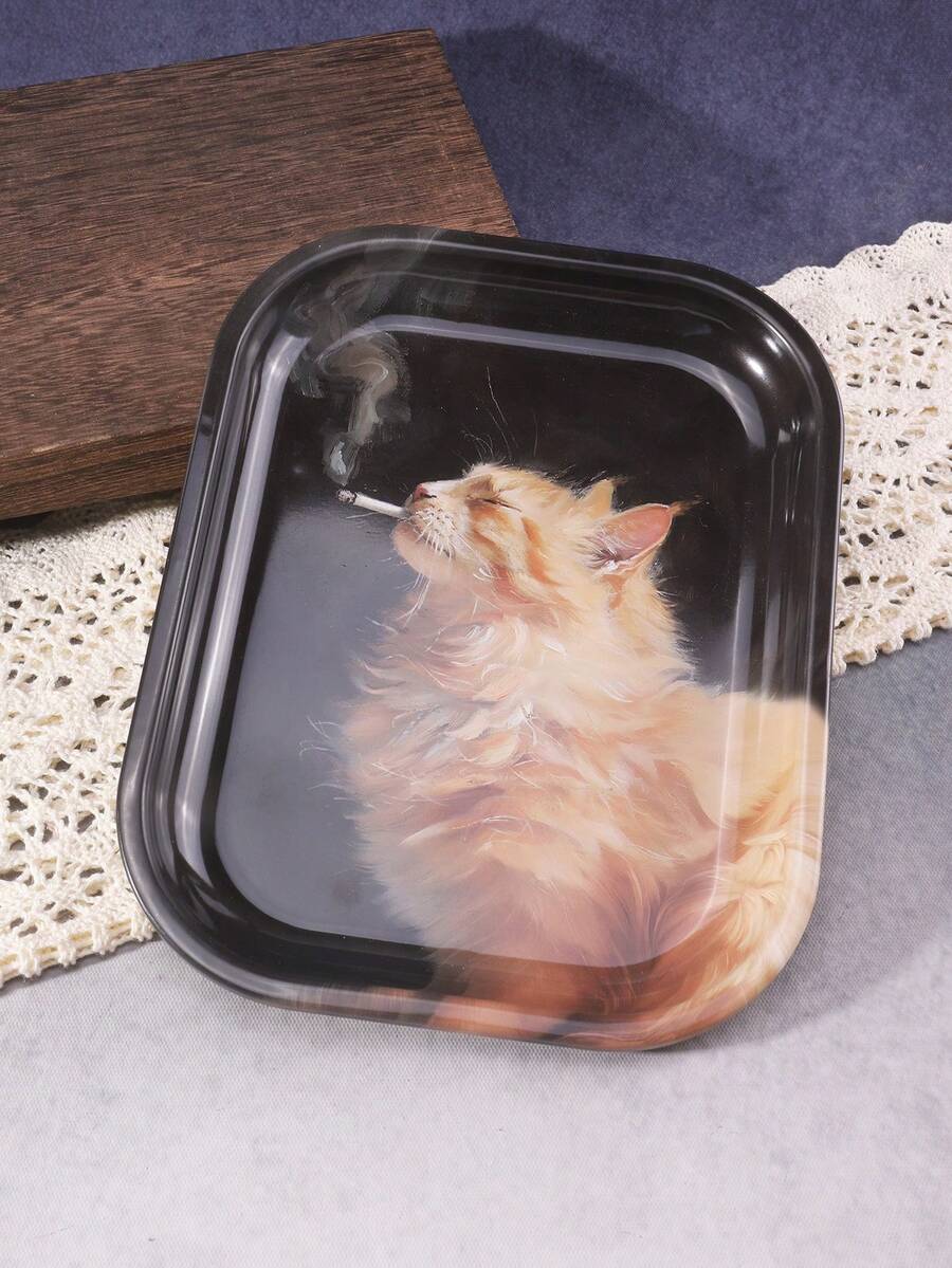 1个优雅橙色猫咪图案卷烟托盘，精美吸烟配件，理想的节日礼物 - 印花款 - 查看 1