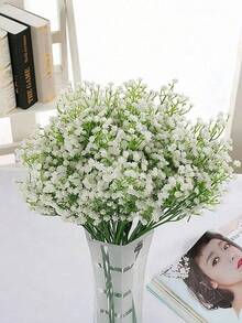 1/5/10支仿真白色满天星花束，塑料花茎，适合家居装饰、桌面摆设、DIY插花、婚礼派对装饰、房间装饰 - 白色 - 查看 5