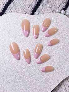 10pcs Handmade Almond-Shaped Light Pink French Manicure Nail Stickers, Featuring Delicate Hand-Painted Light Pink French Tip Design. These Elegant, Romantic, Minimalist Nail Stickers Are High-End, Sexy, Lightweight And Luxurious, Suitable For Daily Wear, Dates, Concerts And Light Business Occasions. A Perfect Gift For Women And Girls. - 多色 3 - 查看 7