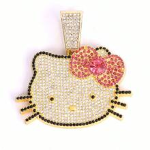 SANRIO 1件卡通闪亮镶钻嘻哈酷炫立体吊坠项链首饰，可爱猫咪时尚链项链礼物 - 彩色 - 查看 6