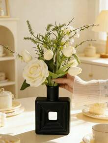 1pc Black & White Resin Square Vase, Minimalist Nordic Bohemian Style Home Decor, Suitable For Living Room, Bookshelf, Table, Cabinet, Fireplace, Entryway, Holiday Decoration, Gift, Birthday, Graduation, Dorm - 1 - View 5