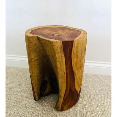 Wood Side Table Solid Tree Trunk Teak Suitable For Indoor/Outdoor End Table