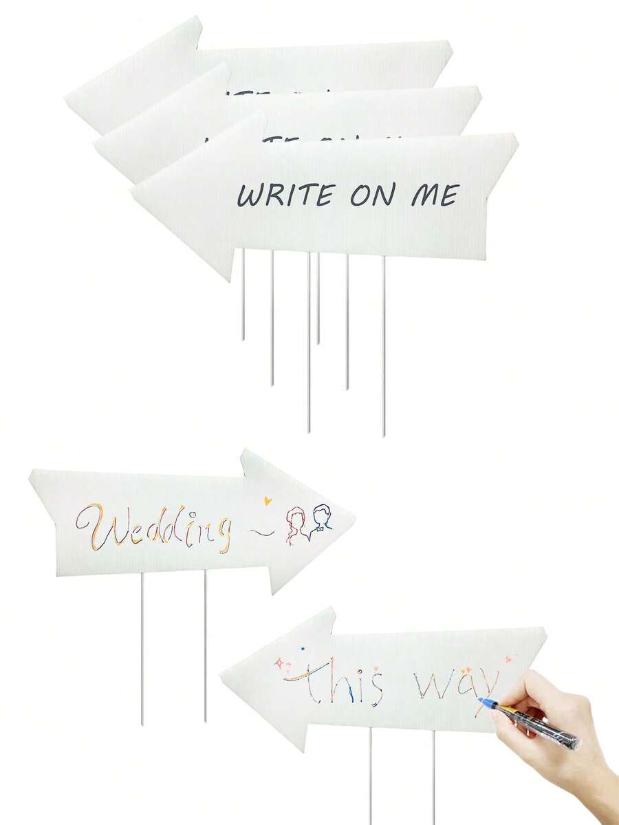 4 biển chỉ dẫn mũi tên trống kèm cọc, biển chỉ dẫn mũi tên trống chống chịu thời tiết, biển chỉ dẫn đám cưới ngoài trời chưa hoàn thiện, biển chỉ dẫn mũi tên cho đám cưới, tiệc ngoài trời, biển chỉ dẫn sinh nhật, biển chỉ dẫn bãi đậu xe, biển chỉ dẫn nghệ thuật tự làm, vật dụng trang trí lễ cưới trên bãi cỏ.