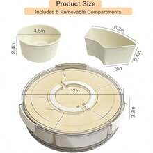 6/9 Compartment Rotating Divided Plate With Lid And Handle, 12-Inch Large Turntable Fruit & Vegetable Tray, Portable Round Snack Box For Candy, Fridge Storage - View 2