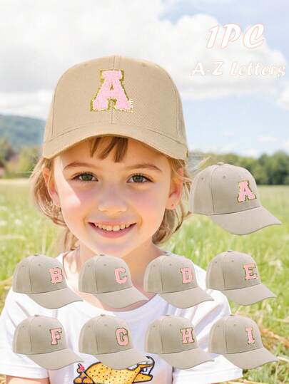 1顶儿童26字母图案纯米色棒球帽，时尚运动遮阳帽，适合儿童上学和休闲穿着，可调节婴儿棒球帽