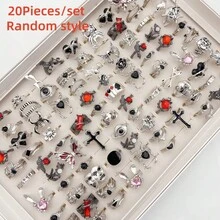 20件套复古朋克蜘蛛骷髅戒指套装，男女通用，混搭风格，哥特暗黑风，万圣节戒指饰品，派对节日配饰 - 20個混款龐克戒指 - 查看 8