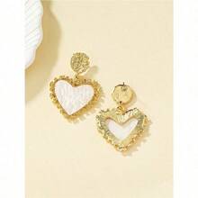 Rhinestone Detail Heart Drop Earrings Valentines - White - View 2