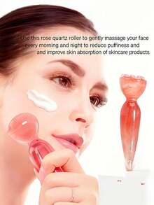 1pc Pink Manual Facial Massage Tool, Suitable For Face, Neck And Body, Daily Skincare Relaxation Beauty Roller - Multicolor - View 5