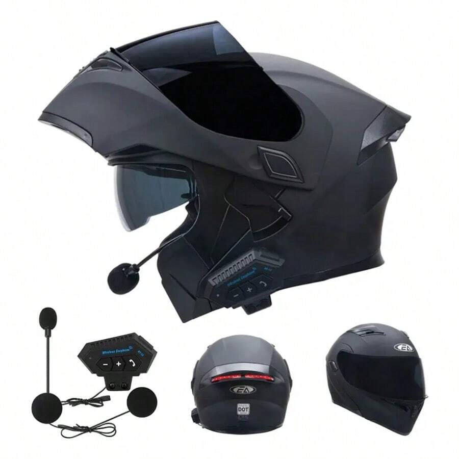 "Casco Abatible para Moto con Bluetooth y Luz LED – Certificación DOT,  y Tecnología Avanzada" - Negro1 - Ver 1