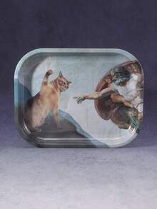 1pc Ancient Greek Orange Cat Pattern Rolling Tray, Excellent Smoking Accessory, Ideal Holiday Gift - Print - View 10