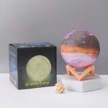 1pc Creative INS Moon Lamp Bedside Table Lamp Bedroom Nightstand Small Night Light Star Projection Dream Light (Plastic Bracket Color Is Random) - White - View 18