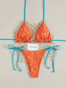 Bộ đồ bơi nữ mới năm 2026, thiết kế buộc dây thanh lịch và gợi cảm, bikini chấm bi phong cách Bohemian, áo ngực tam giác, quần buộc dây bên hông, thích hợp cho mùa xuân và mùa hè đi biển, hồ bơi, du thuyền và dự tiệc. - Màu Cam cháy - Xem 5