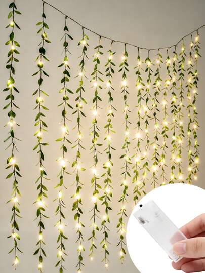 Bộ 2 đèn rèm dây leo giả LED, đèn dây lá leo giả màu xanh lá cây, thích hợp trang trí phông nền tiệc cưới, phòng tắm, trang trí nhà cửa, Giáng sinh, sân hiên, đám cưới, văn phòng ngày lễ, phòng ngủ, khách sạn, tiệc tùng, nhà hàng và trang trí hiên nhà bằng cây giả.