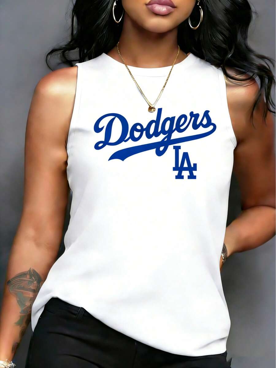 Women's Tank Top, "LA Dodgers" Script Logo Vest Top, Summer Tops For Women, Game Day Outfits,Cute Summer Tops,Tank Tops Women,White Tank Top - 白色3 - 查看 1