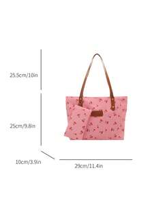 高品质时尚大容量手提包，休闲百搭印花女士单肩包 - 粉色 - 查看 5