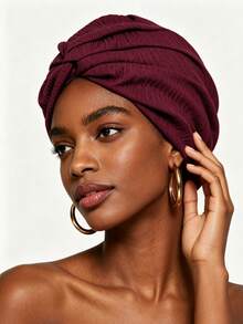 Bộ 1 mũ xếp ly họa tiết trơn màu dành cho nữ - Lấy cảm hứng từ phong cách Boho, mũ turban họa tiết màu đỏ tía dành cho nữ, mũ thắt nút sẵn, mũ turban xếp ly co giãn dành cho người đang hóa trị, người bị rụng tóc, khăn trùm đầu kiểu châu Phi, mũ thời trang để đội hàng ngày và dự tiệc, mùa hè, đi biển, nghỉ lễ, du lịch. - Nhiều màu - Xem 6