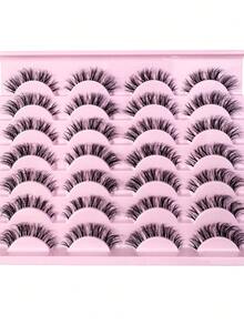 14 Pairs New 3D Transparent False Eyelashes, Natural Delicate Faux Mink Lashes, Fluffy Curly Cat Eye Lashes, Strip Eyelashes - Black - View 8