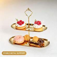 1个装双层不锈钢蛋糕架水果托盘甜点盘甜点架，派对纸杯蛋糕展示塔，适用于生日、婚礼、下午茶 - 查看 6