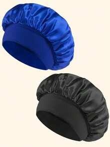 Awegeo 2 piezas Gorro de dormir de satén para mujeres, unicolor, para protección del cabello y uso diario - Negro + Morado - Ver 22