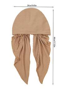 1pc Fashion Striped Rhinestone Headscarf Cap, Muslim Women Versatile Curved Turban Hat - Solid Color - View 2