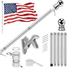5 FT Flag Pole Kit And Amen Flag 3x5ft Wit Pole Kit  Ouide Eavy Duty Flag Pole 5FT Wit 3x5ft Amen Flag Stains Steel Aluminum Multi-Ition Flag Pole Wit  Older Silver - As Pic - View 1