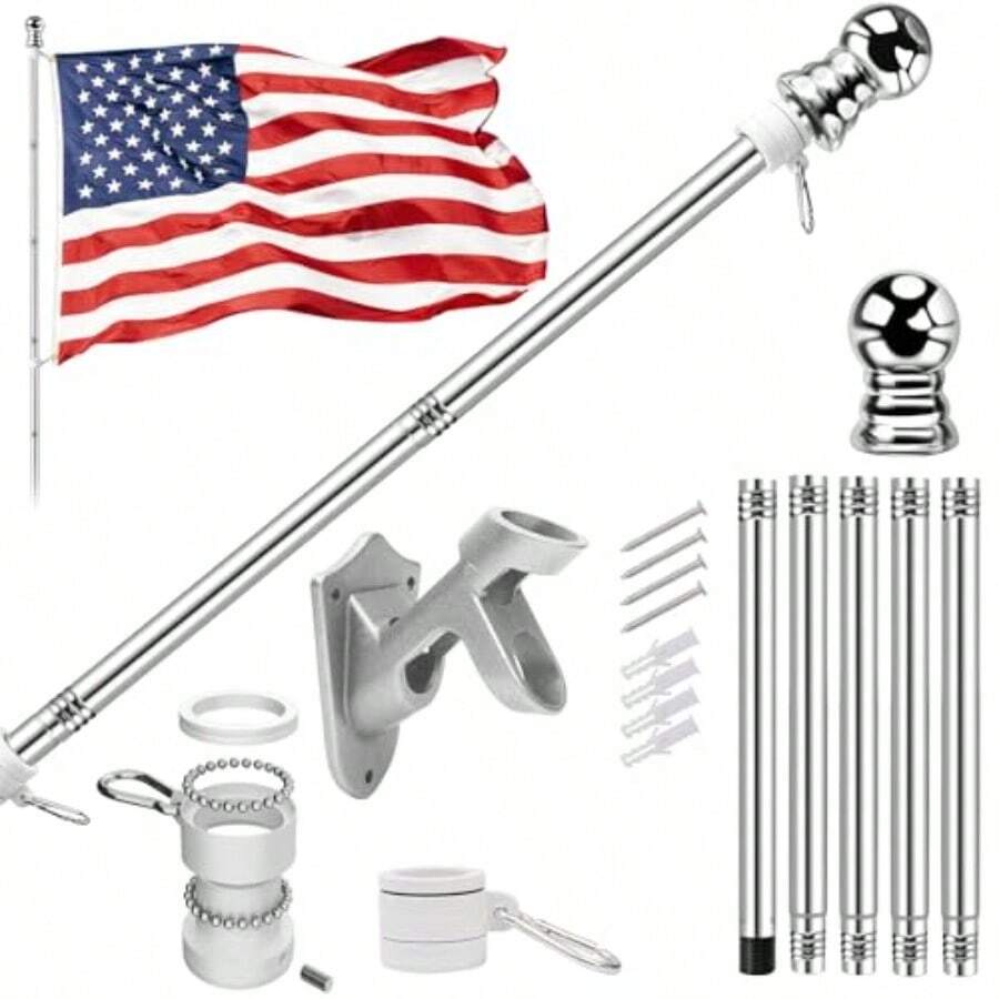 5 FT Flag Pole Kit And Amen Flag 3x5ft Wit Pole Kit Ouide Eavy Duty Flag Pole 5FT Wit 3x5ft Amen Flag Stains Steel Aluminum Multi-Ition Flag Pole Wit Older Silver - As Pic - View 1