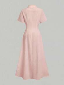 Đầm linen thanh lịch, kiểu dáng tối giản, thích hợp mặc đi làm hàng ngày, đầm mùa hè, đầm thanh lịch cho nữ, đầm thường ngày màu hồng cho nữ. - Hồng - Xem 5