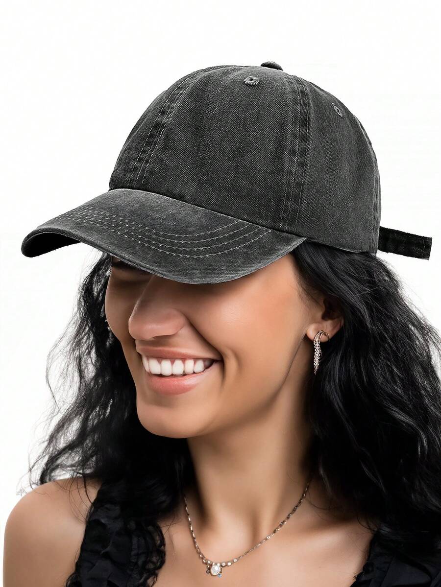 1st vintage baseballkeps med distressed brätte, unisex tvättad sporthatt i enfärgad färg, vår/sommar, koreansk stil - Svart - Visa 1