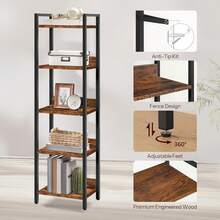 Bookshelf 5 Tier Storage Organizer Living Room Bedroom Study Space Saving - 1 - View 3