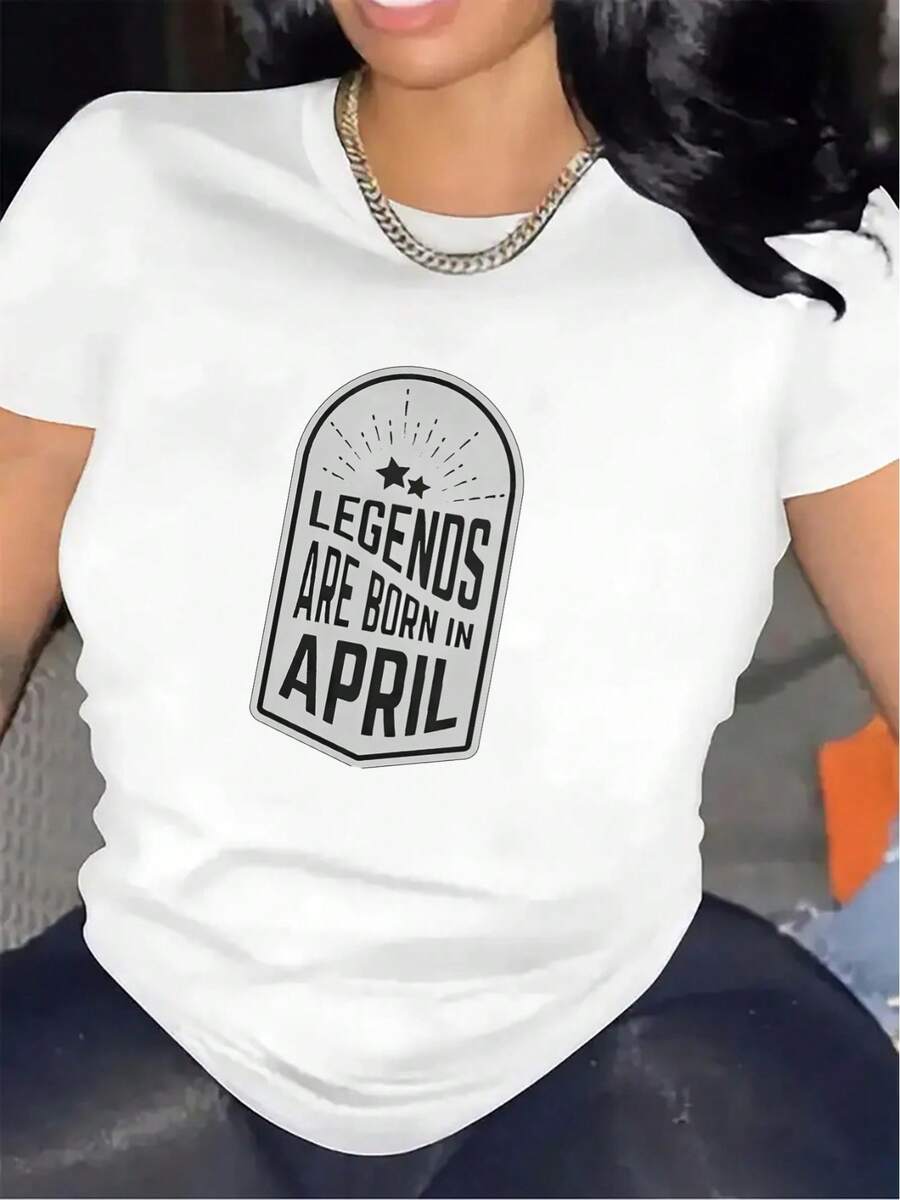 New Summer FashionWomen'S Short-Sleeve T-Shirt, Made Of Lightweight Fabric, Printed With "April Legends" Pattern. Ideal For Casual Homewear, Dining Out, Or Daily Activities, Offering Comfort And Durability With An Underbase Print. Perfect For Spring And Summer Events.Cotton T-Shirt - 白色 - 查看 1