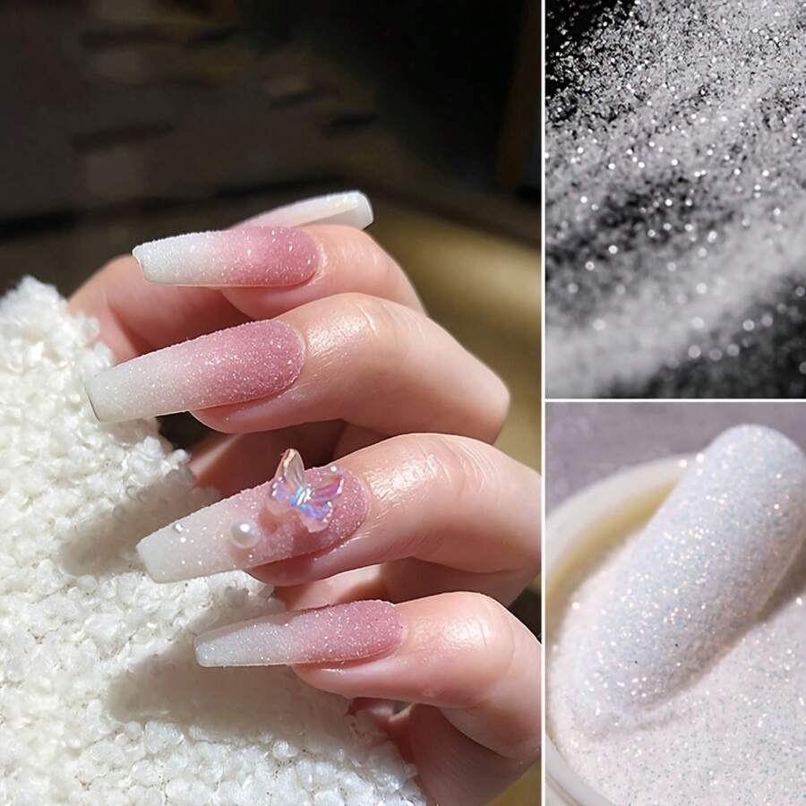 2pcs Snowflake Sea Salt Crystal Diamond Powder Super Fine Super Flash Sugar Nail Art Powder DIY Nail Art Nail Art Charm Snowflake Nail Art - 2 box - 查看 1
