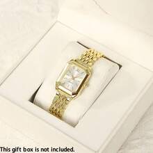 6pcs Elegant Women's Watch Gift Set, Fashionable Luxury Heart Jewelry Set With Palace-Style Quartz Watch, Classic Vintage Rectangular Dial, Comfortable Alloy Strap, Perfect Gift For Family And Friends, Ideal For Celebrating Holidays - White - View 3