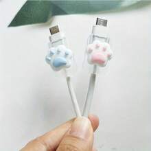 2pcs/Set Cute Bear Paw Soft USB Cable Protector, Durable Anti-Breaking Design, Suitable As Halloween, Christmas, Thanksgiving Or Birthday Gift For Phone Accessories - Multicolor - View 4